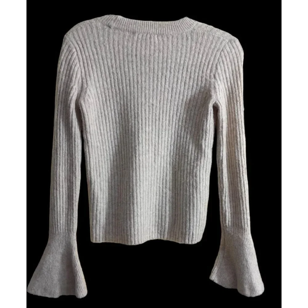 Madewell Wool Blend Flared Sleeve Lightweight Fall School Sweater Sz XS Oatmeal